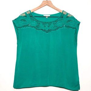 Skies Are Blue Teal Lace Applique Square Blouse